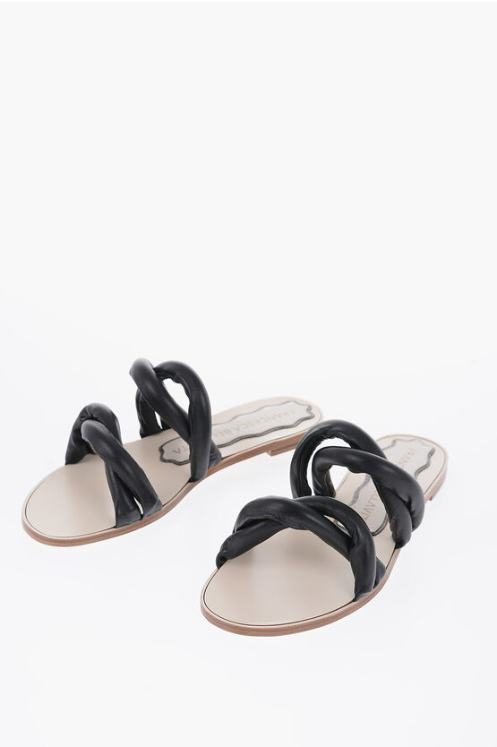 Francesca Bellavita Leather Marshmallow Flat Sandals In Black