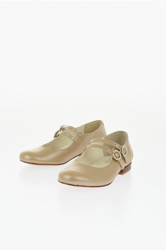 BONPOINT LEATHER MARY JANE BALLET FLATS WITH JEWELS BUCKLE