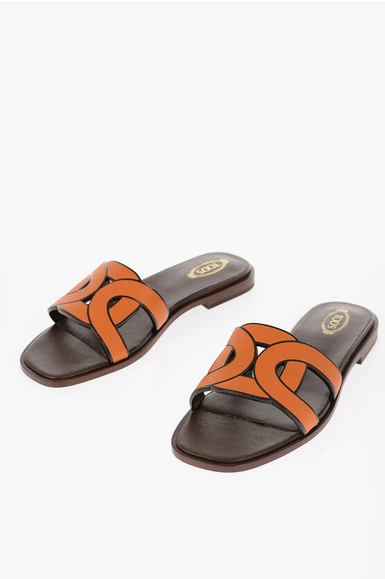 Tod's Leather Maxi Chain Sliders With Cuir Sole