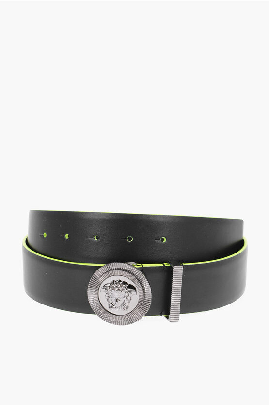 Shop Versace Leather Medusa Belt With Contrast Edge 40mm