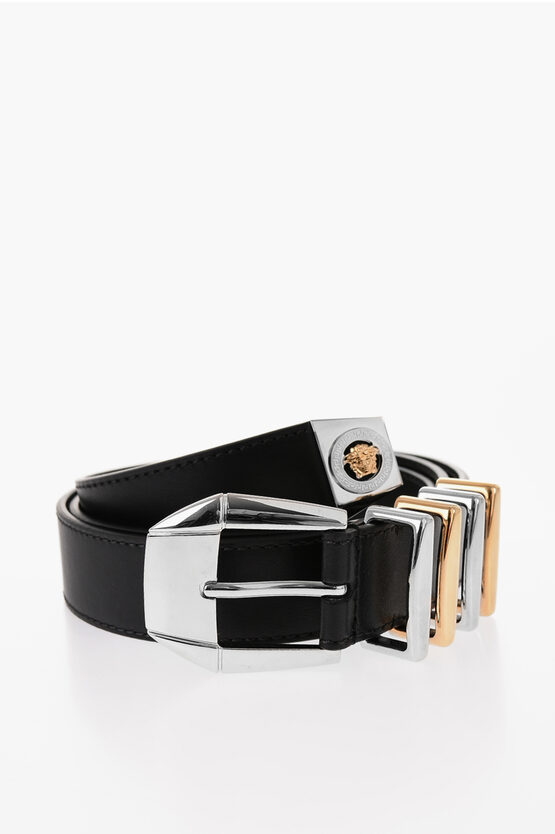 Shop Versace Leather Medusa Heritage Belt With Two-tone Metal Loops 30mm