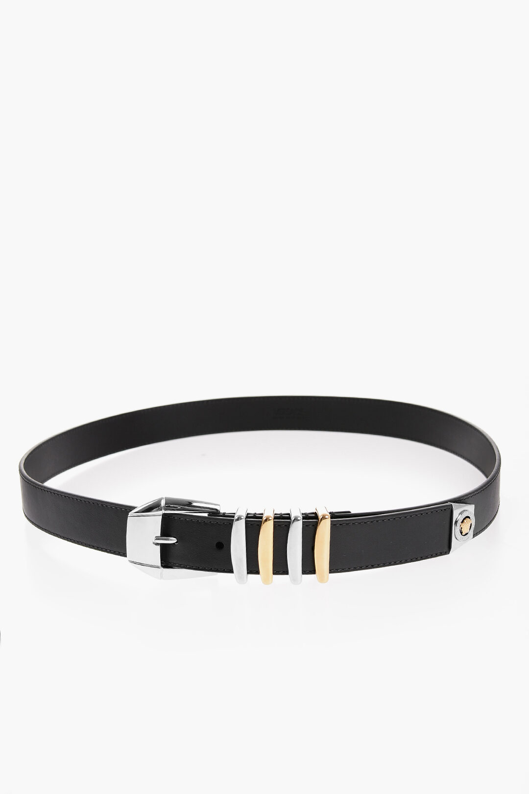 Versace Leather MEDUSA HERITAGE Belt with Two-Tone Metal