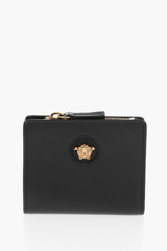 Shop Versace Leather Medusa Wallet With Golden Details