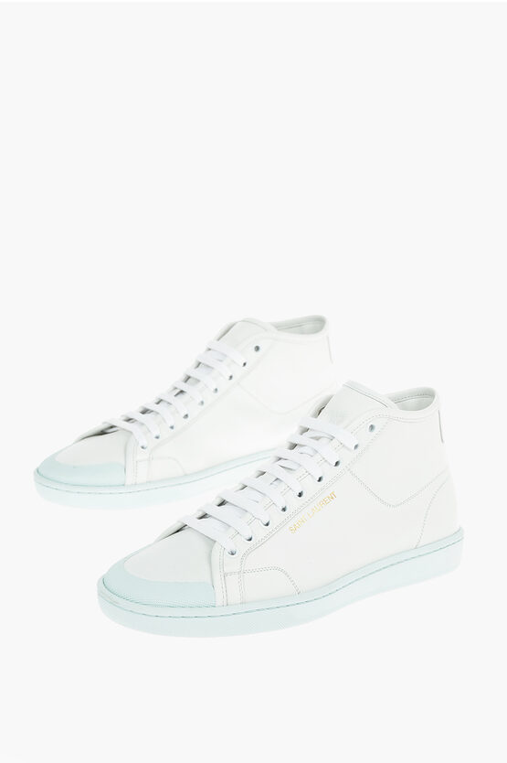 Saint Laurent Leather Mid Top Trainers With Rubber Soles In White