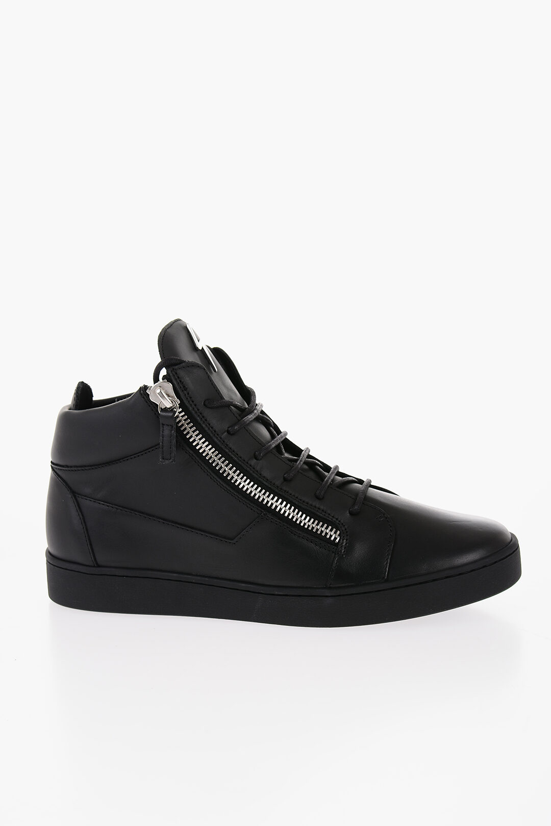 Leather Mid Top Sneakers with Side Zip