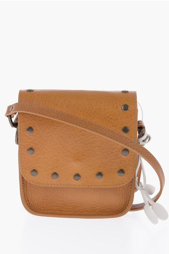 Bonpoint Leather Mini Bag With Studs And Cherry Shaped Charm In Brown
