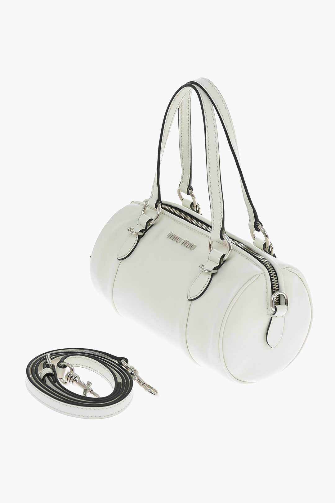 Miu Leather Mini Bowling Bag With, Leather Bowling Bag