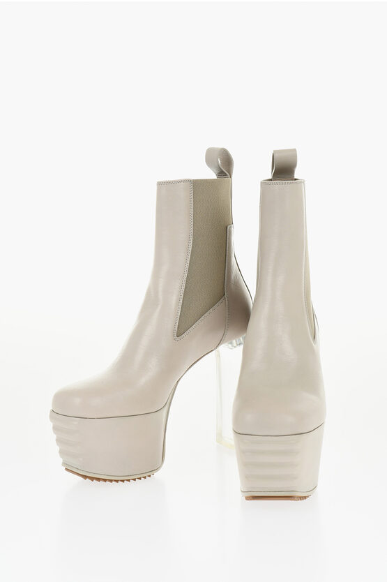 Rick Owens Leather Minimal Platform Chelsea Booties 13cm In White