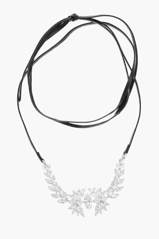Fallon Leather Monarch Choker Necklace With Jewels In Black