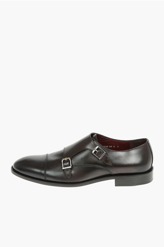 Black Leather Monk Strap Shoes with Chunky Soles