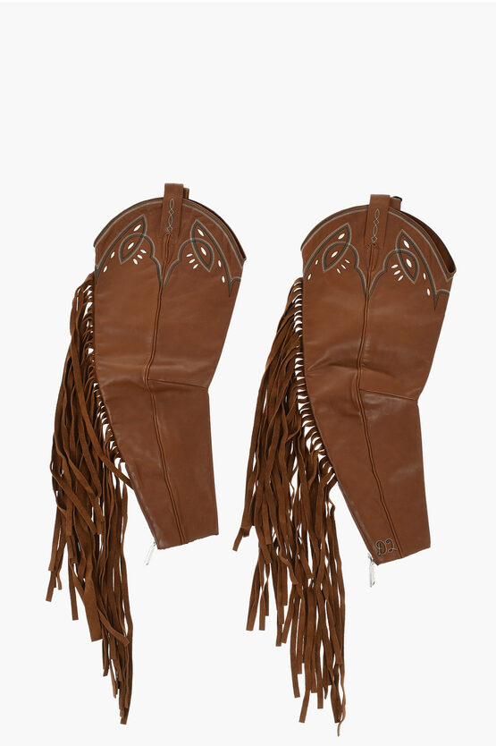 Dsquared2 Leather Muffs With Fringes And Zip