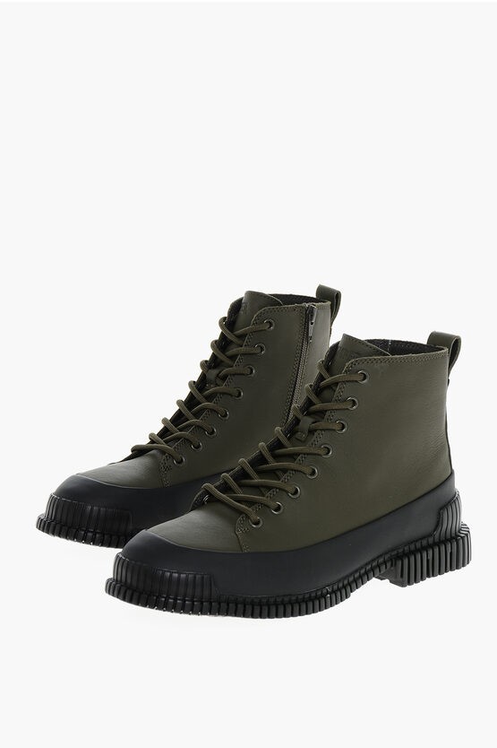 Camper Leather Mugello Combat Boots With Track Sole In Green