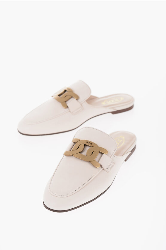 Shop Tod's Leather Mules With Logoed Chain