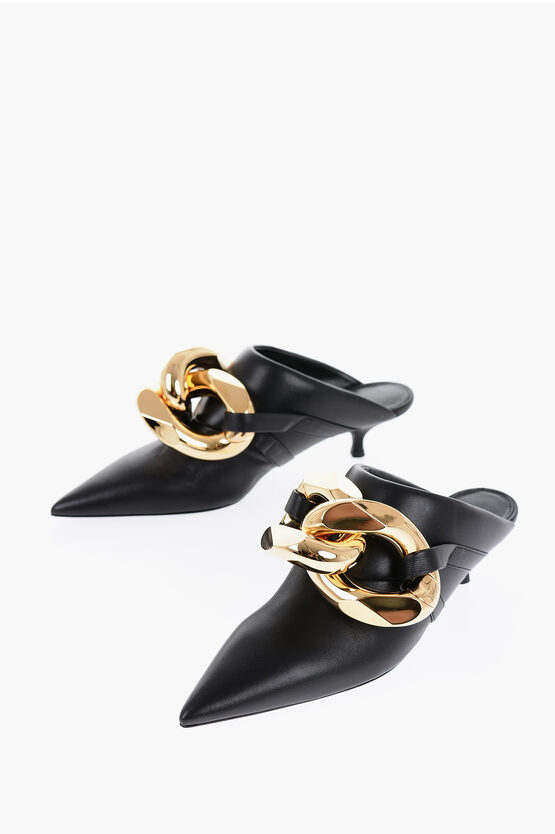 Shop Jw Anderson Leather Mules With Maxi Golden Effect Chain 6cm