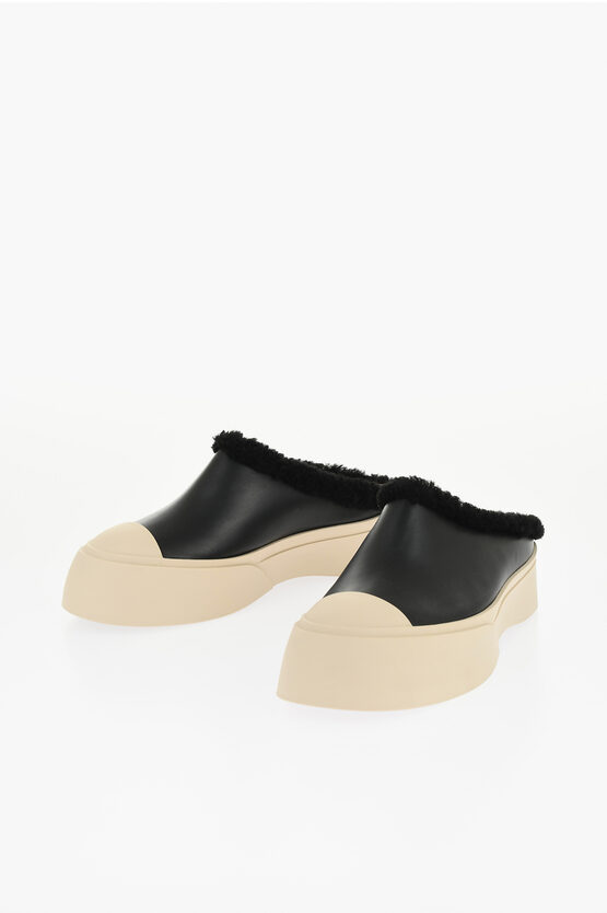 Marni Leather Mules With Rubber Toe And Sole In Black