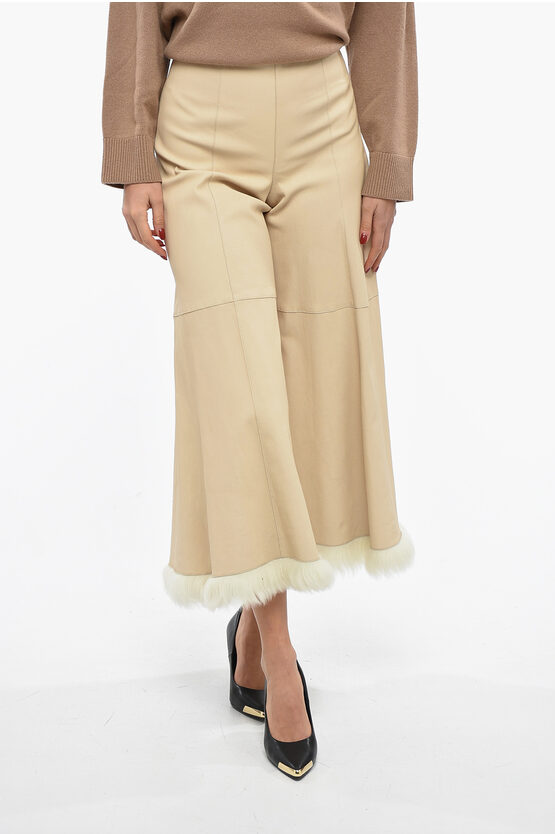 By Malene Birger Leather Muriell Cut-out Trousers With Fur On The Hem In Brown