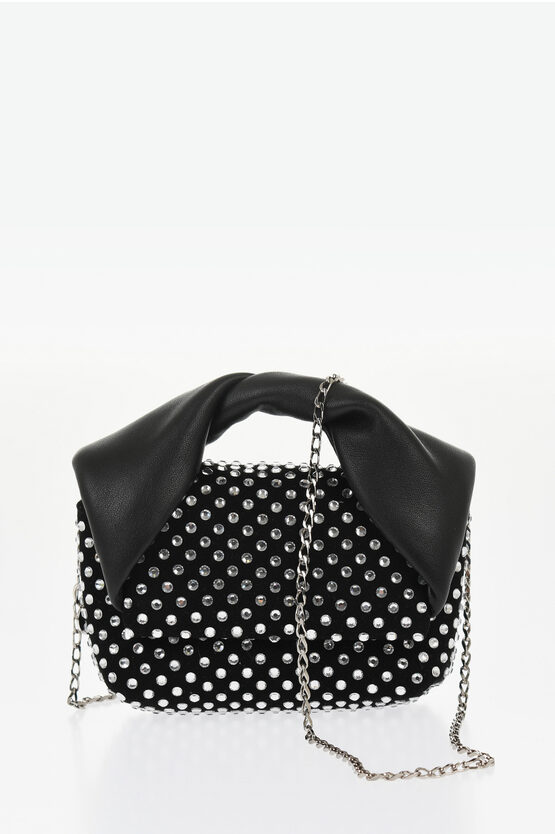 Jw Anderson Leather Nano Twister Mini Bag Embellished With Rhinestones