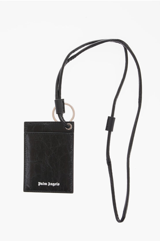 Palm Angels Leather Neck Card Holder with Printed Logo men - Glamood Outlet