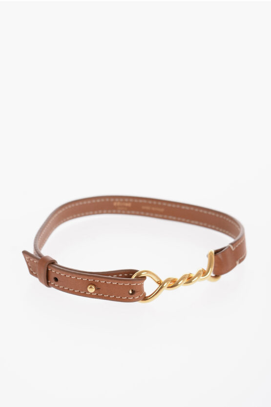 Celine Leather Necklace With Golden Detail In Brown
