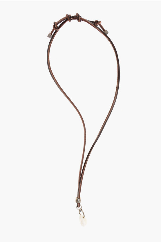 DSQUARED2 LEATHER NECKLACE WITH SHELL-SHAPED PENDANT