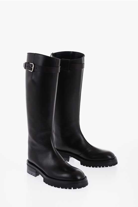 Shop Ann Demeulemeester Leather Nes High Boots With Chainstrap