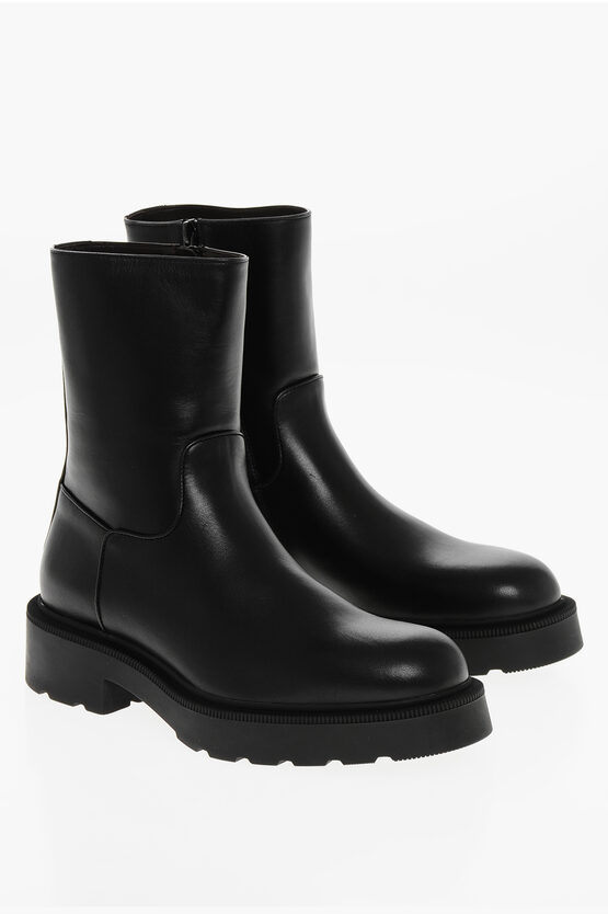 The Row Leather Nobilis Biker Booties In Black