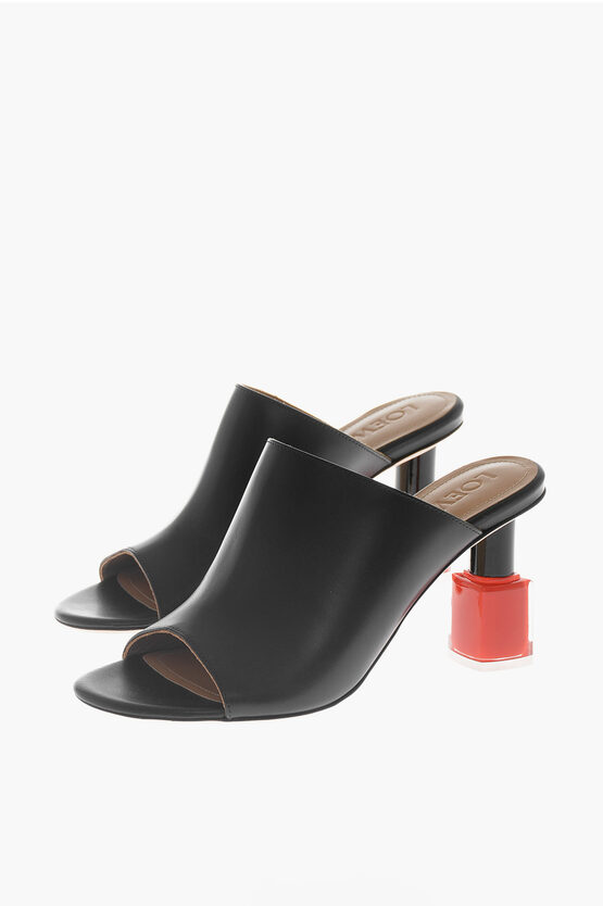 Shop Loewe Leather Open-toe Mules With Polish Heel 8 Cm