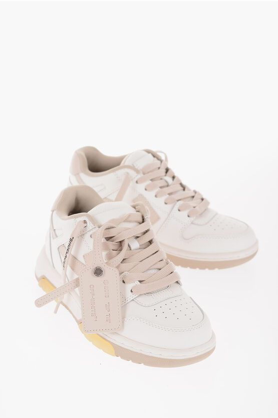 Off-white Leather Out Of Office Mid Sneakers With Side Logo In Pink