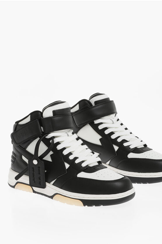 Off-white Leather Out Of Office Mid-top Sneakers In Black