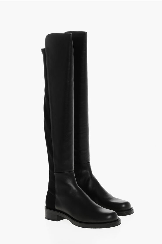 Stuart Weitzman Leather Over The Knee Boots With Pull-on Design In Black