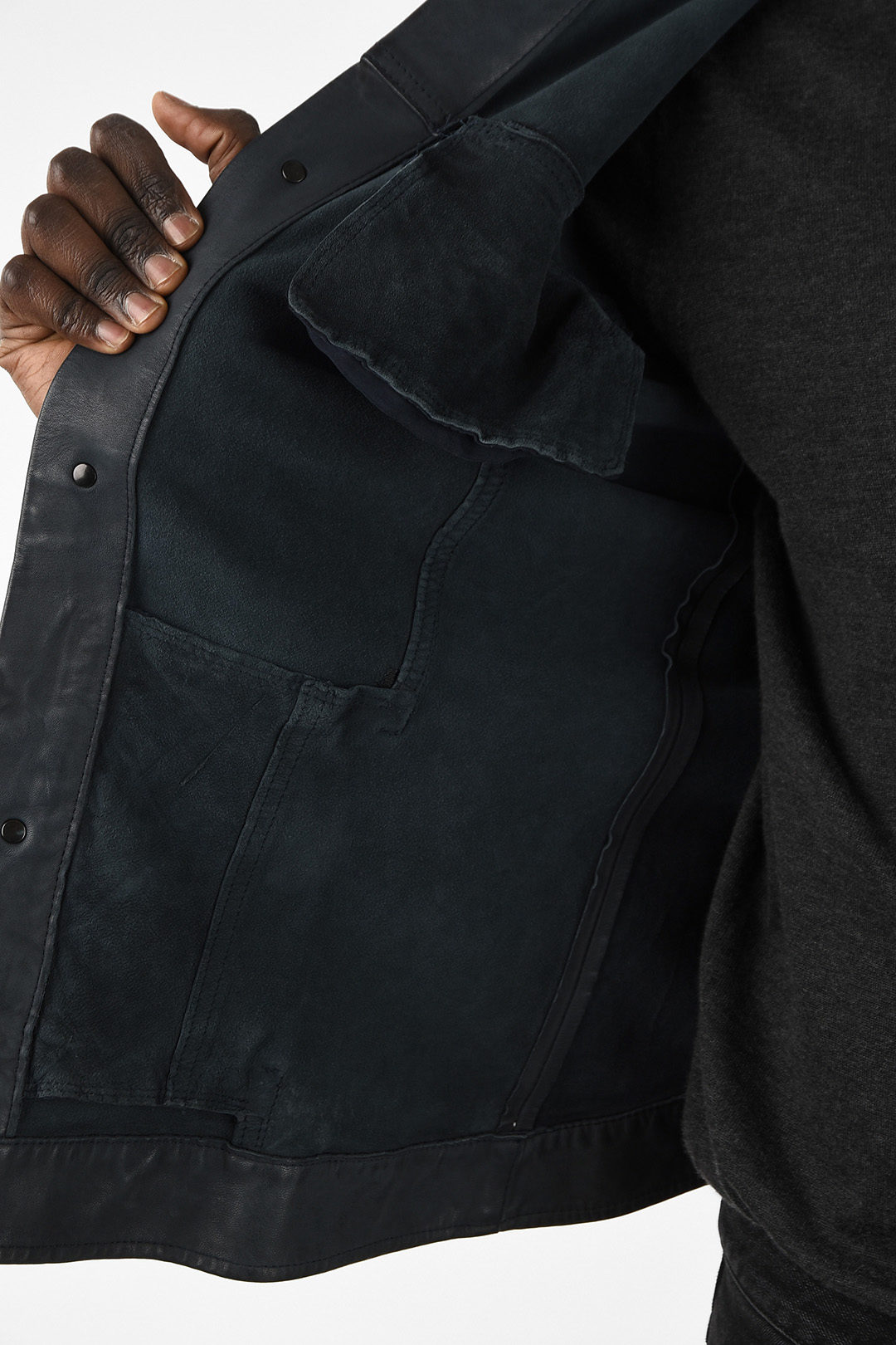 10Sei0Otto オーバーロックステッチレザートラックジャケット L 黒 10sei0otto Leather Overshirt with snap Buttons men - Glamood