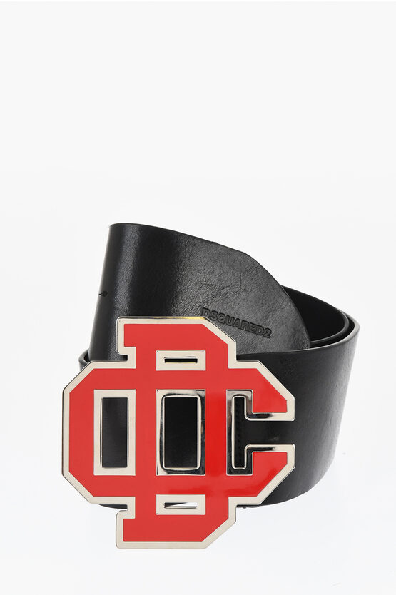 Dsquared2 Leather Oversized Belt With With Maxi Enamelled Buckle 80mm