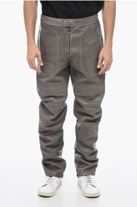 Shop Diesel Leather P-joshy Pant With Trompe L' Oeil Effect