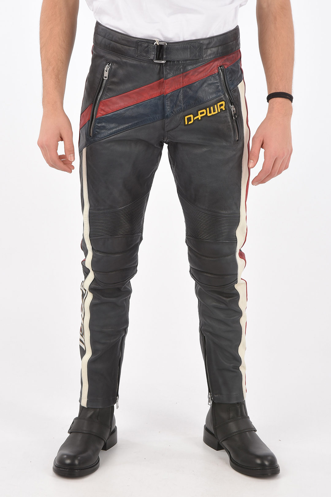 Rundt om Lækker aftale Diesel leather P-POWER biker pants with ankle zip men - Glamood Outlet