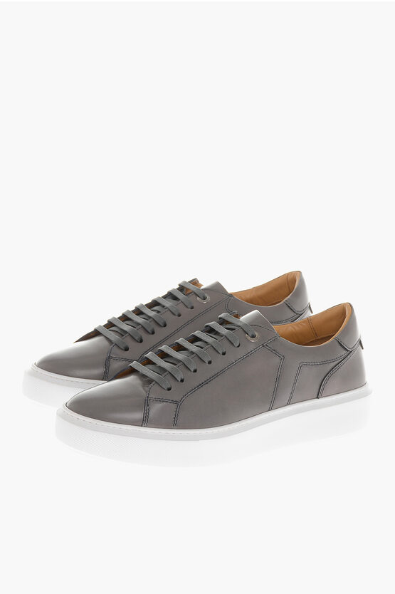 Shop Testoni Leather Paestum Low Top Sneakers With Contrasting Sole