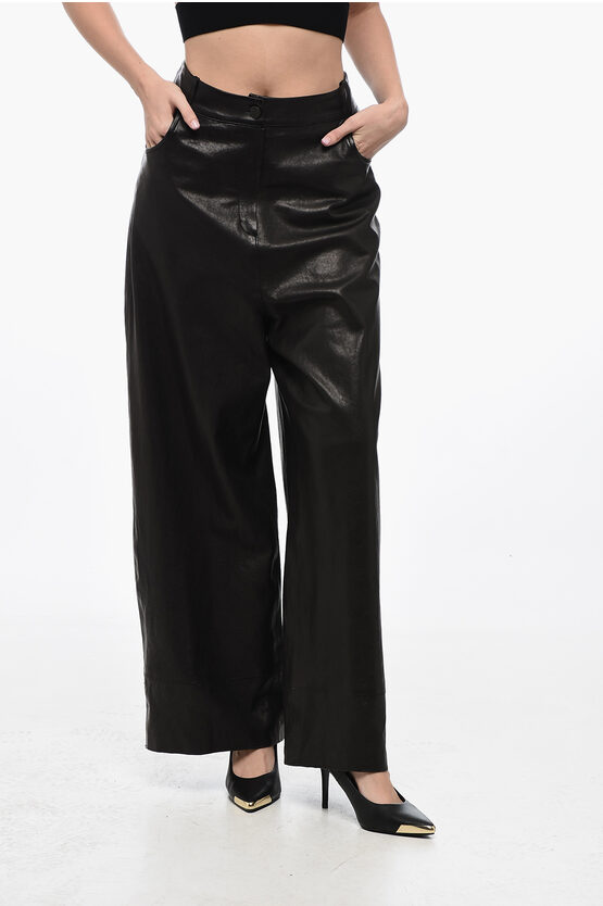 Shop Autentica504 Leather Palazzo Pants With Loose-fit