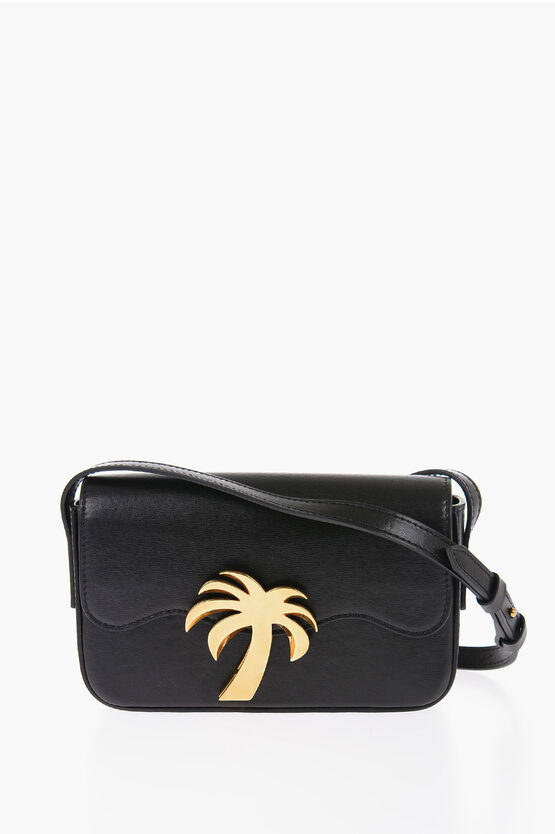 Shop Palm Angels Leather Palm Beach Crossbody Bag With Golden Metal Detail