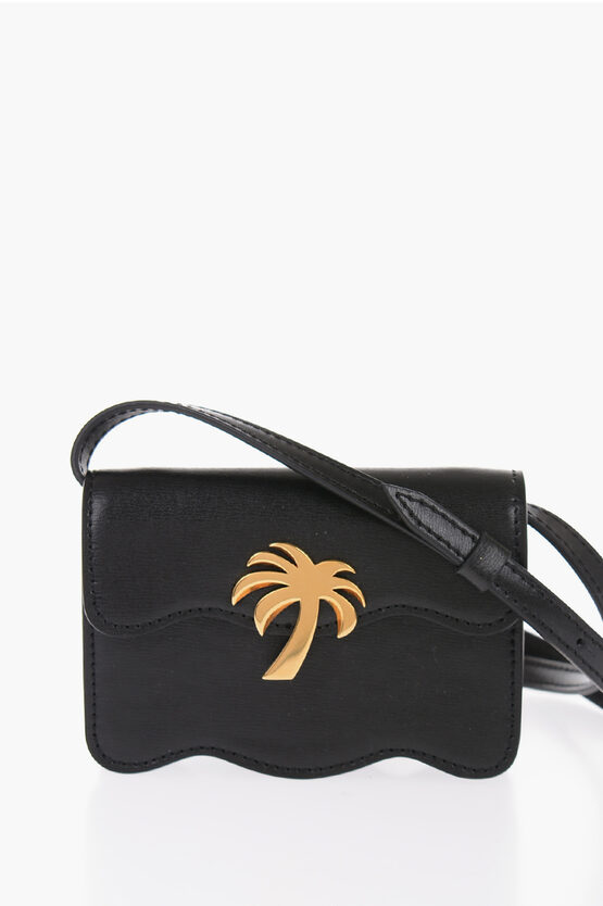 Palm Angels Leather Palm Beach Mini Crossbody Bag With Golden Detail In Black