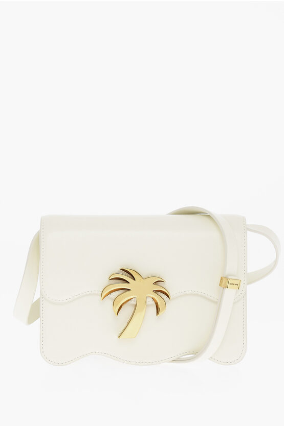 Palm Angels Palm Beach Leather Shoulder Bag In White