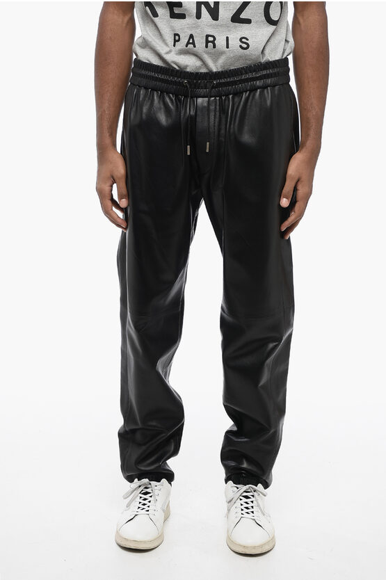 Shop Saint Laurent Leather Pants With Drawstring