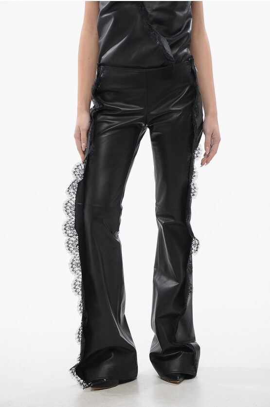 Off-white Leather Pants With Lace Trim Details