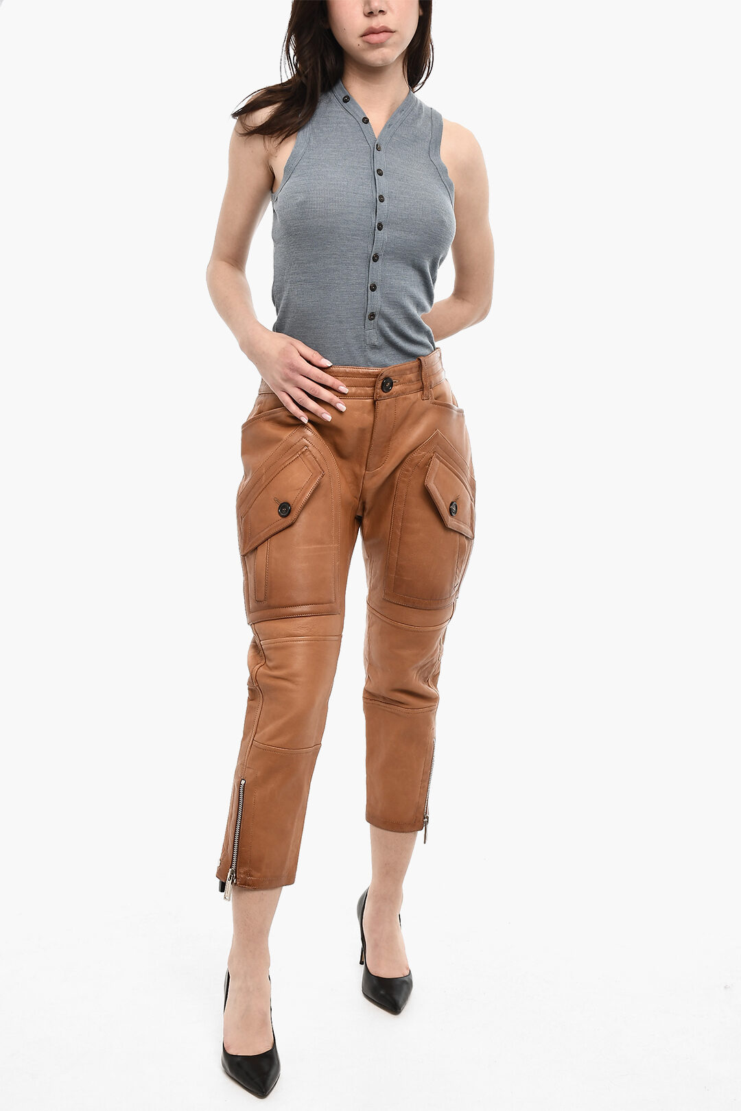 Dsquared2 Leather Pants With Side Pockets women - Glamood Outlet
