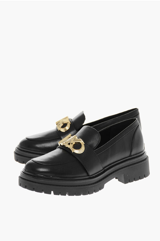Michael Kors Leather Parker Loafers With Monogram Buckle In Black