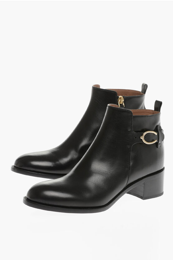 Sartore Leather Parla Ankle Boots With Side Zip And Golden Buckle He In Black