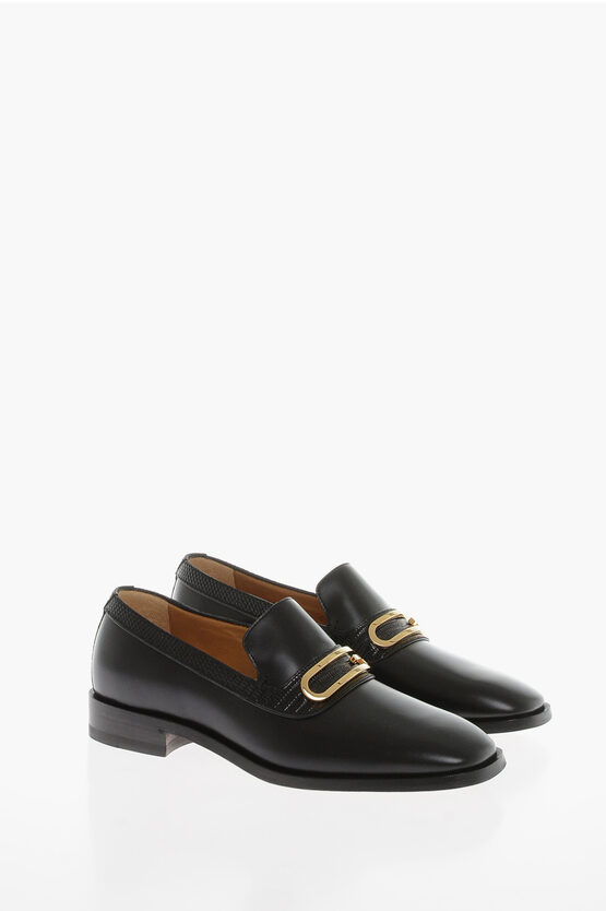 Gucci Leather Penny Loafer With Geometric G Logo In Black