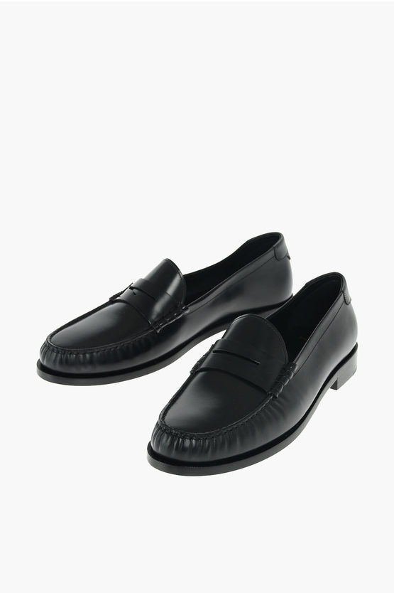 Saint Laurent Leather Penny Loafers In White