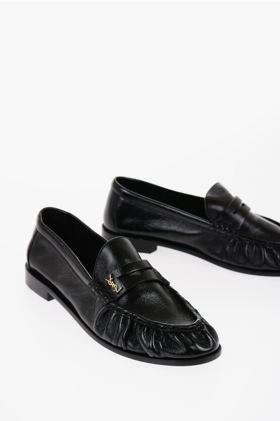 Saint Laurent Leather Penny Loafers In Black