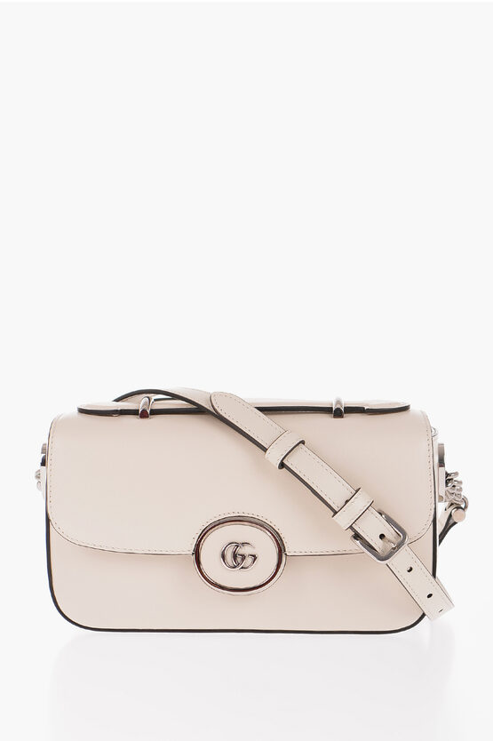 Gucci Leather Petite Gg Crossbody Bag With Silver-tone Logo In White