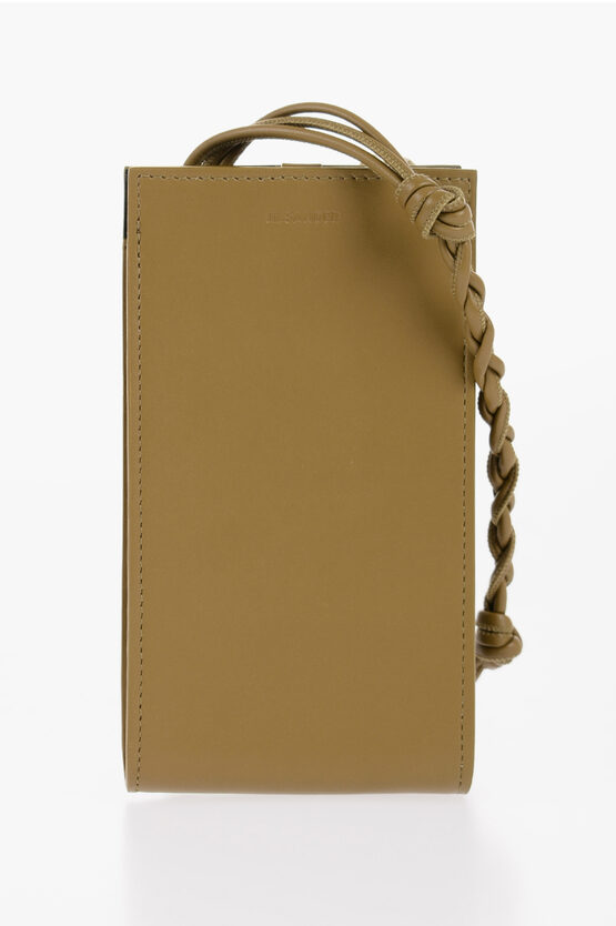 Shop Jil Sander Leather Phone Case With Woven Shoulder Strap