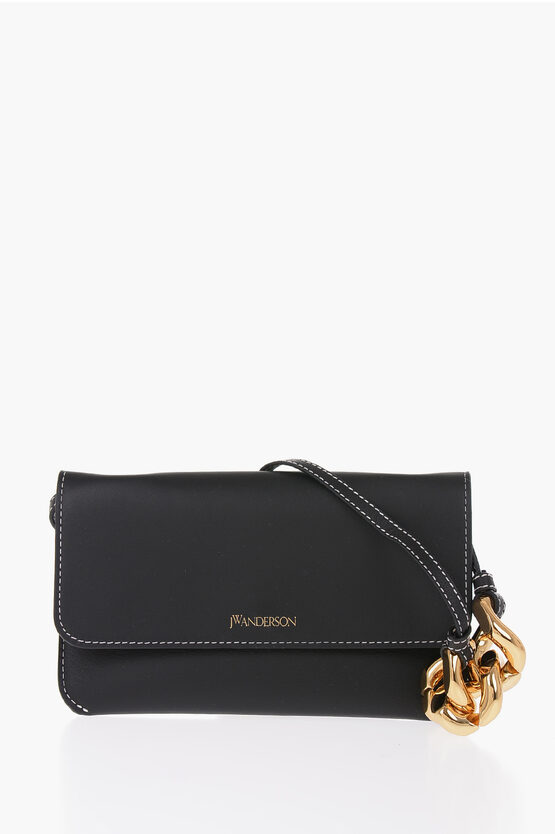 Jw Anderson Leather Phone Pouch With Golden Detail In Black